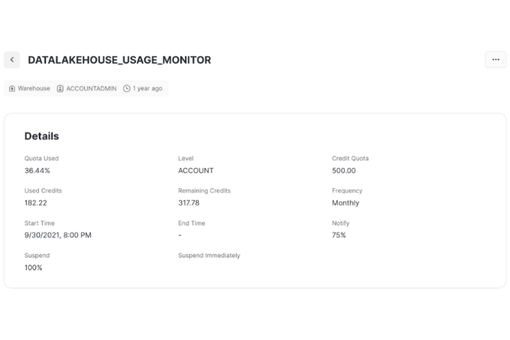 Snowflake warehouse monitoring details