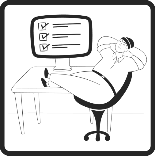 Relax Image man leaned back relaxing in an office chair in front of his computer with his feet up on his desk